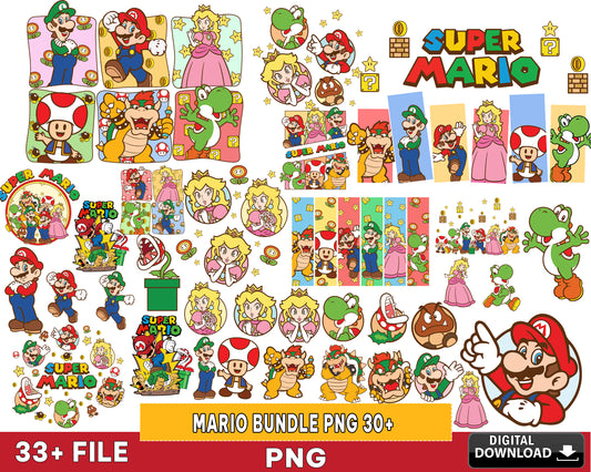 30 file mario bundle png , super mario png, Silhouette, digital download