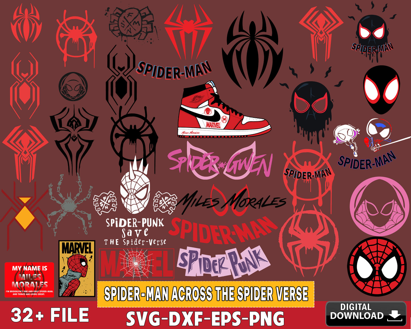 32 file spiderman across the spider verse svg, spiderman svg SVG DXF EPS PNG , for Cricut, Silhouette, Digital download ,Instant Download