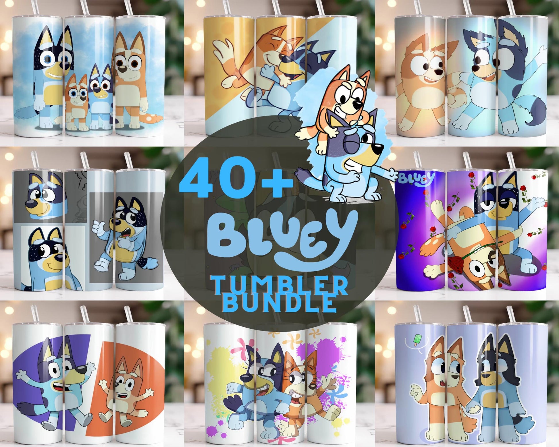 25+ Bluey Dog Tumbler Wrap Bundle, 20Oz Cup Designs, Instant download