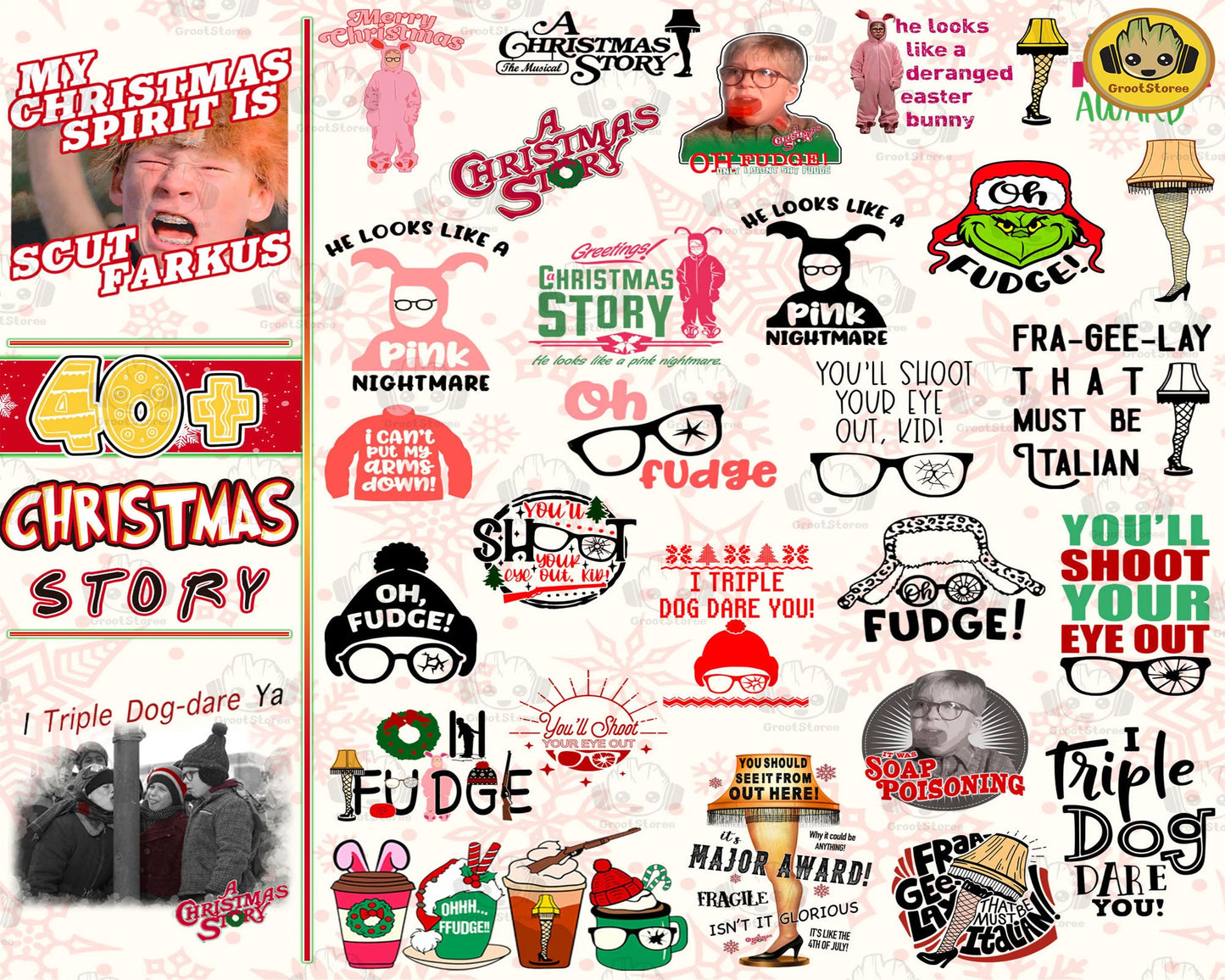 40+ Christmas Story Png Bundle, Oh Fudge Png, Christmas Movie Png Bundle, for Cricut, Silhouette, digital, file cut