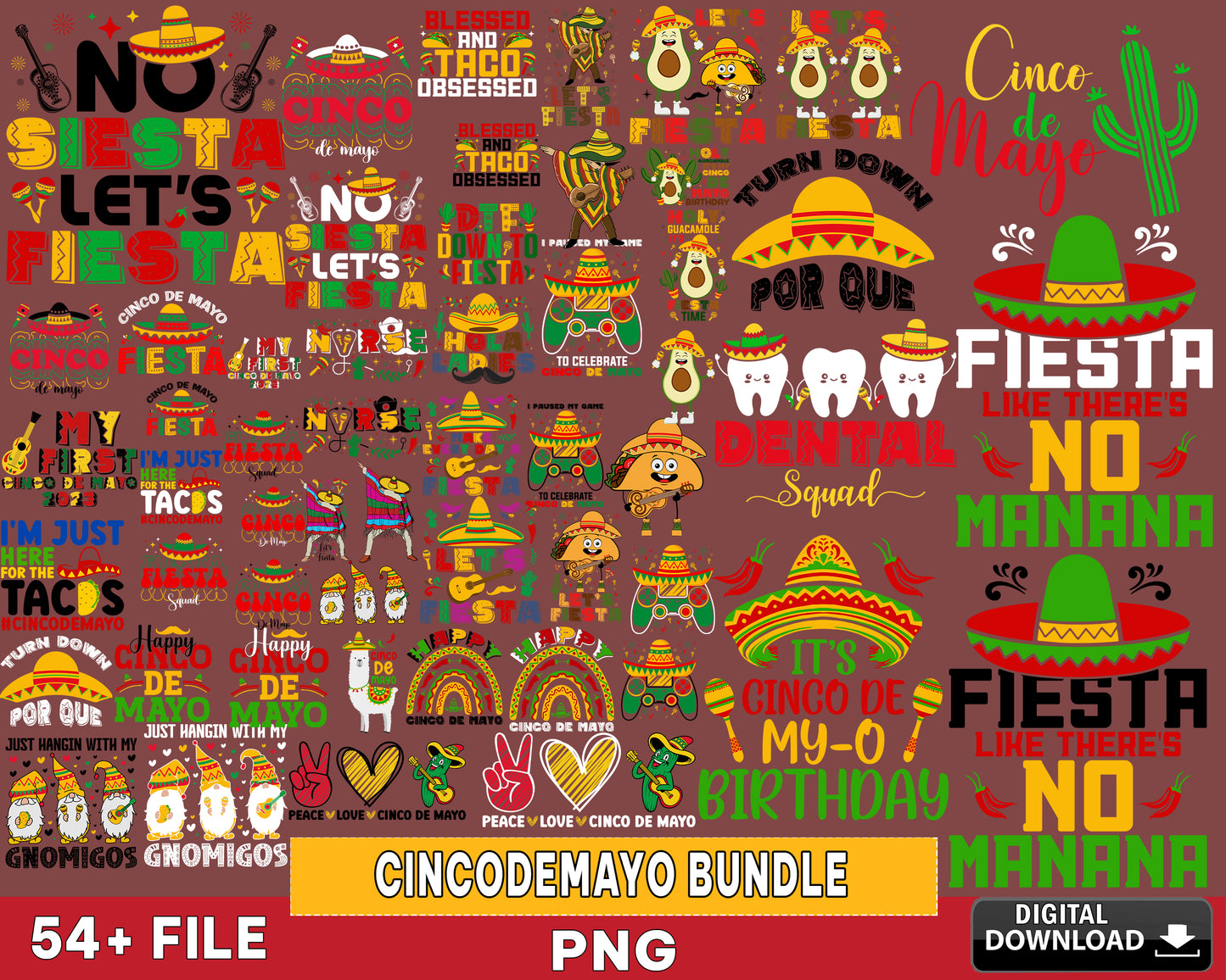 54 file CincoDeMayo bundle PNG , CincoDeMayo PNG , Silhouette, digital download