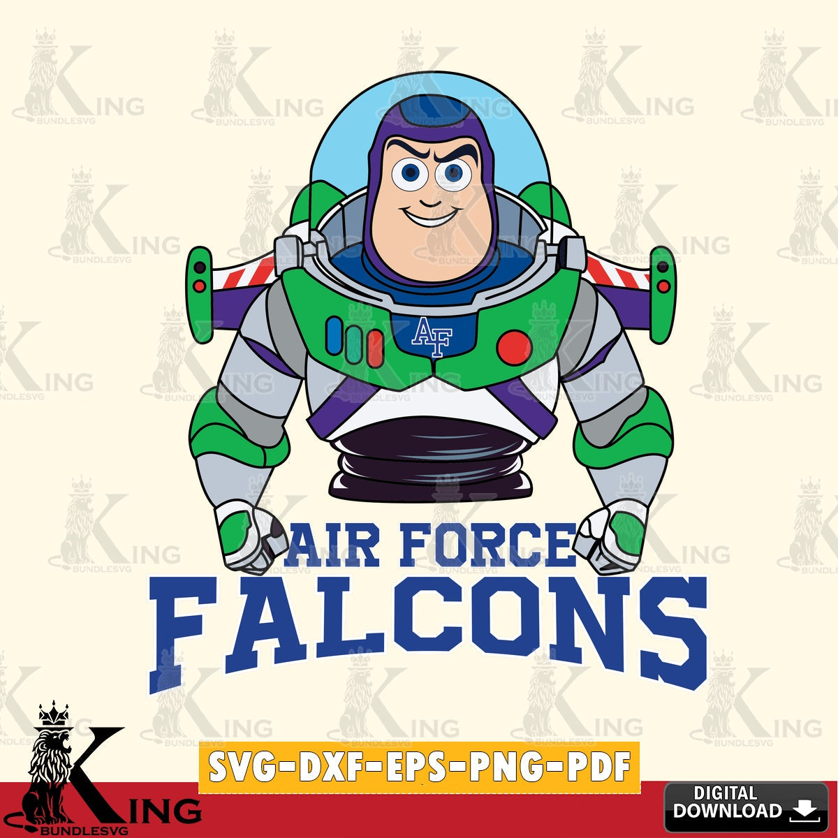 Hand-drawn style art of Air Force Falcons Buzz Lightyear Football, NCAA file cut, SVG PNG files perfect for Cricut and Silhouette