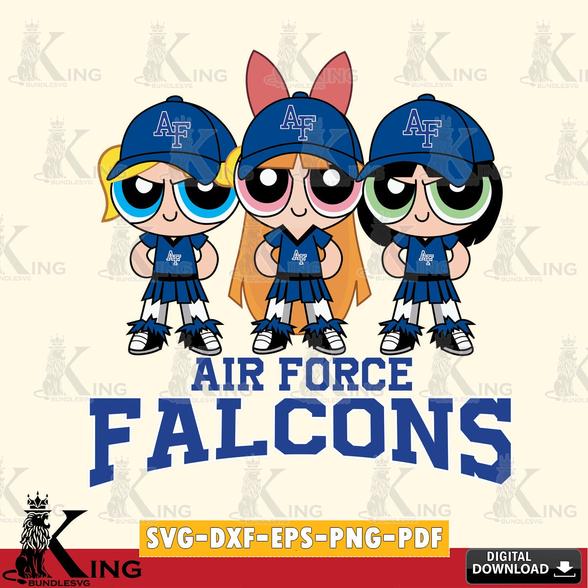 Beautiful illustration of Air Force Falcons PowerPuff Girls football, a printable vector design for sublimation and crafts