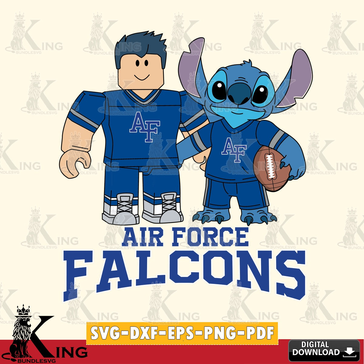 Air Force Falcons Roblox & Stitch Football SVG file , NCAA Cricut,  File cut , Digital Download , PDF File
