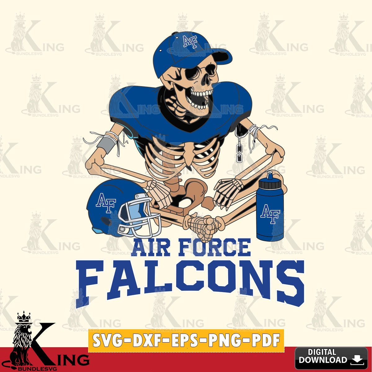 Digital clipart of Air Force Falcons skeleton player football, a digital clipart compatible with laser engraving and cutting