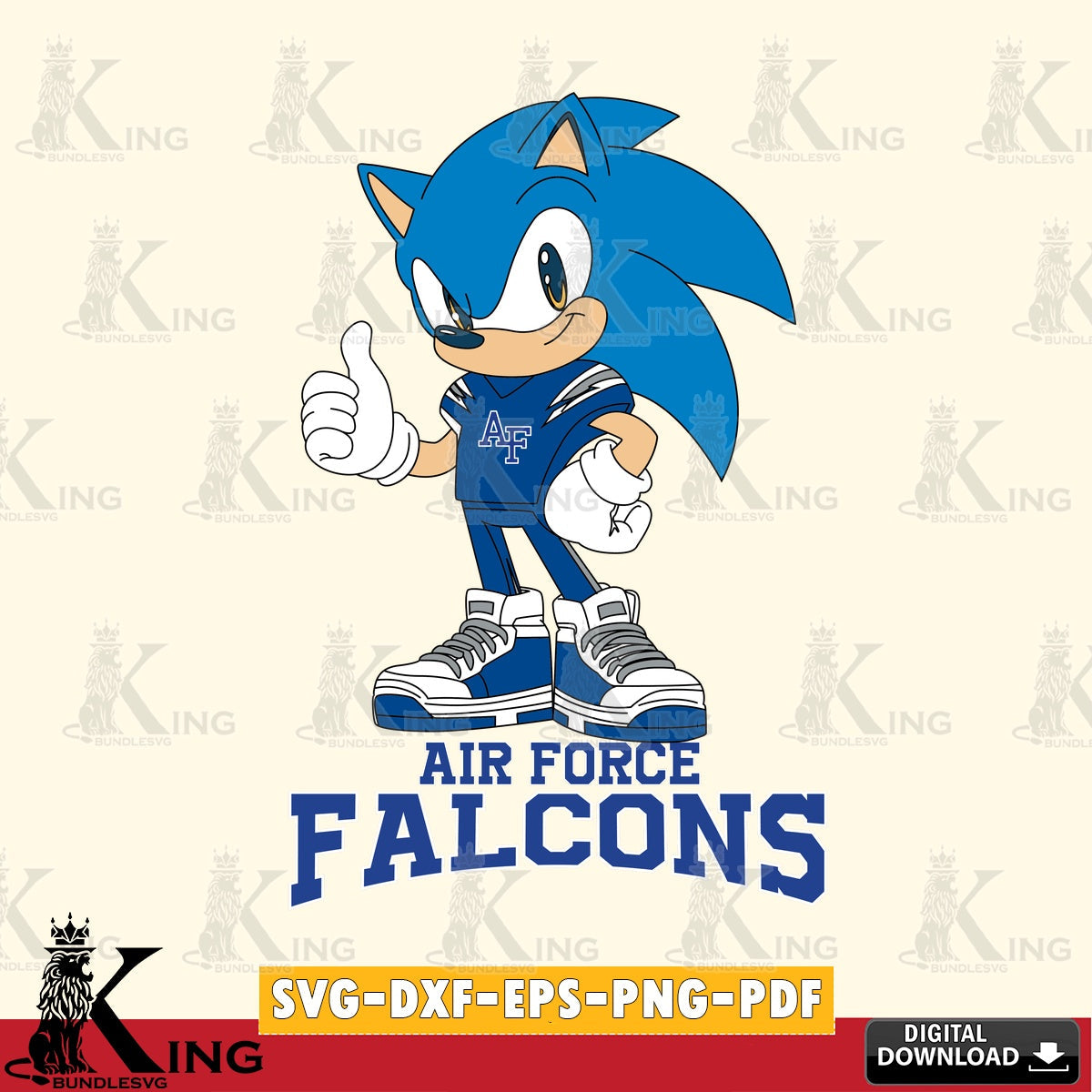 Unique artwork depicting Air Force Falcons Sonic Like Football, a digital download for Cricut Maker and paper crafts.
