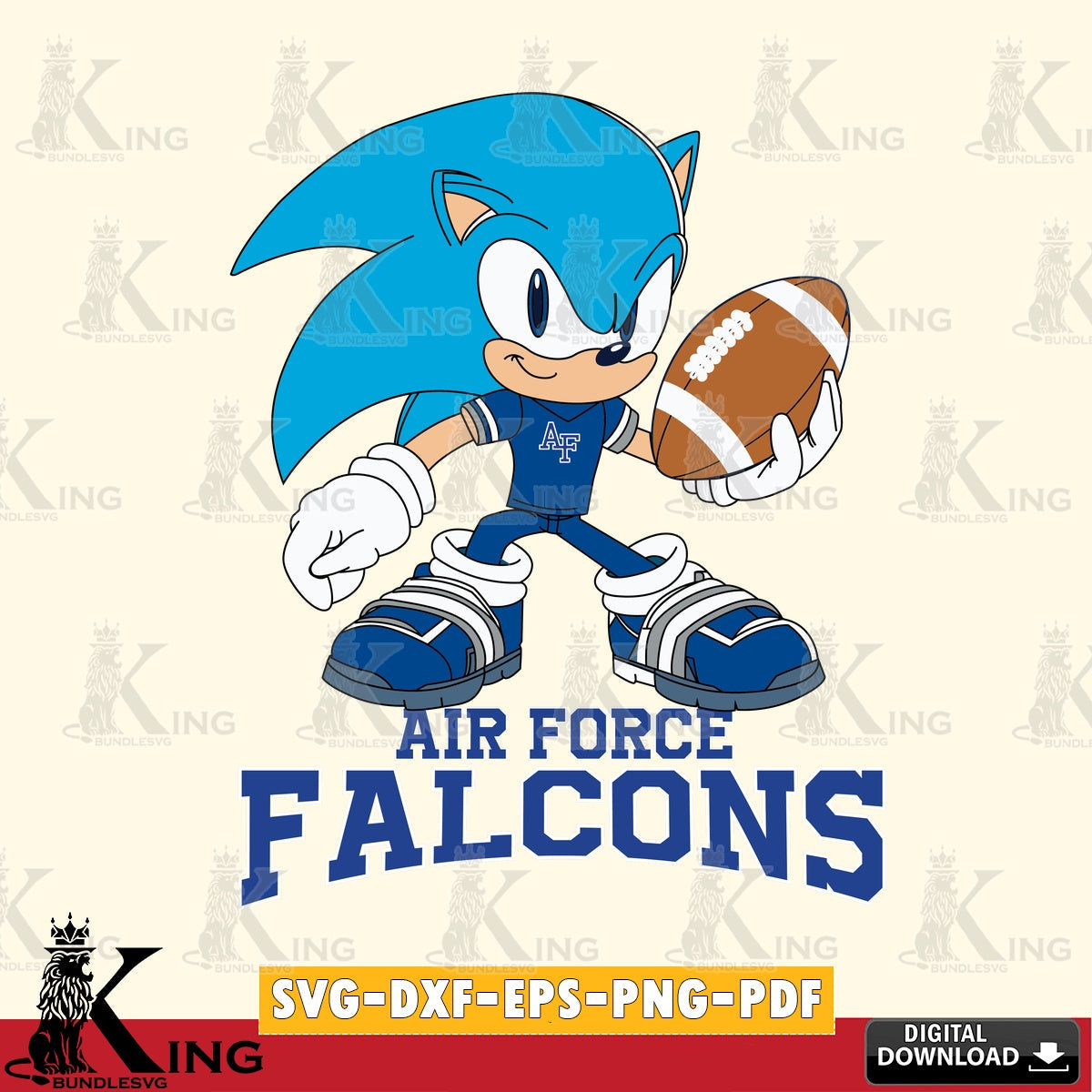 Modern graphic depicting Air Force Falcons Sonic Rugby, a printable vector design for sublimation and crafts