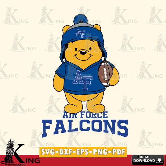 Digital clipart of Air Force Falcons Winnie the Pooh player football, crafting file for iron-on transfer and vinyl decals