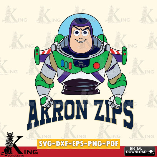 Unique artwork depicting Akron Zips Buzz Lightyear football, a digital download for Cricut Maker and paper crafts.