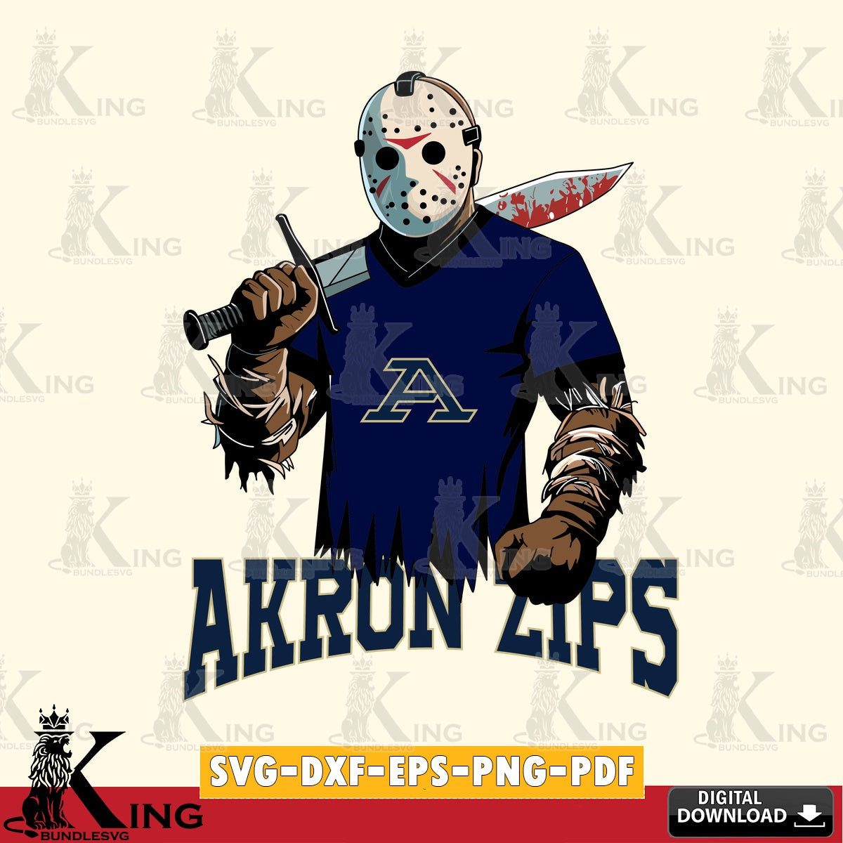 Beautiful illustration of Akron Zips Jason Voorhees Football for Cricut, NCAA, SVG cut file for personalized gifts and laser