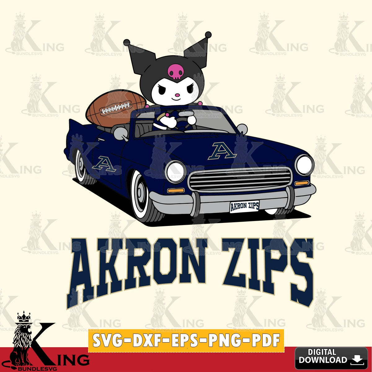 Akron Zips Kuromi Car Football Game SVG file, Cricut, Cut file  , Digital Download , Instant Download, Sanrio svg, Clipart