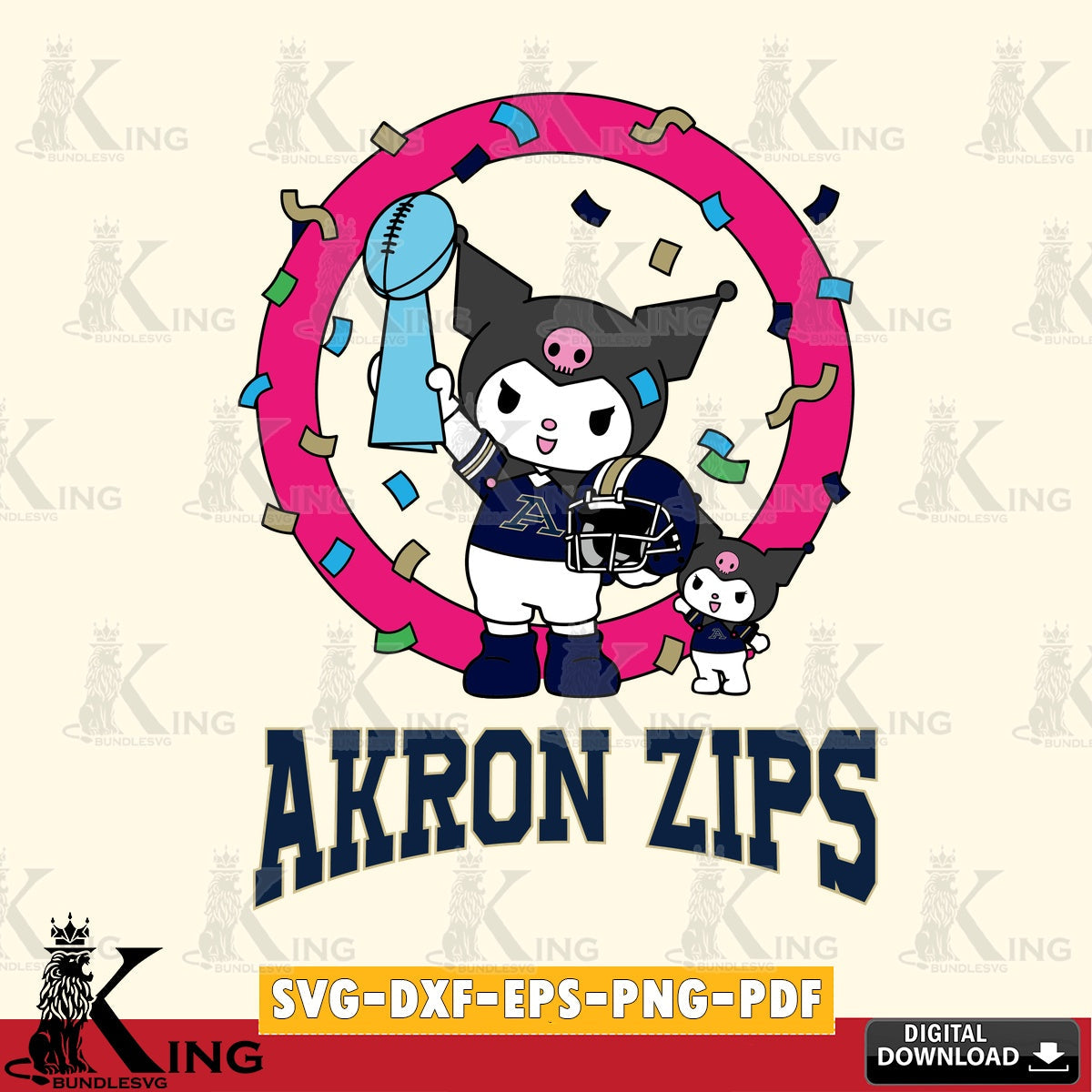 Akron Zips Kuromi Football Champion SVG file, Cricut, Cut file  , Digital Download , Instant Download, Sanrio svg, Clipart