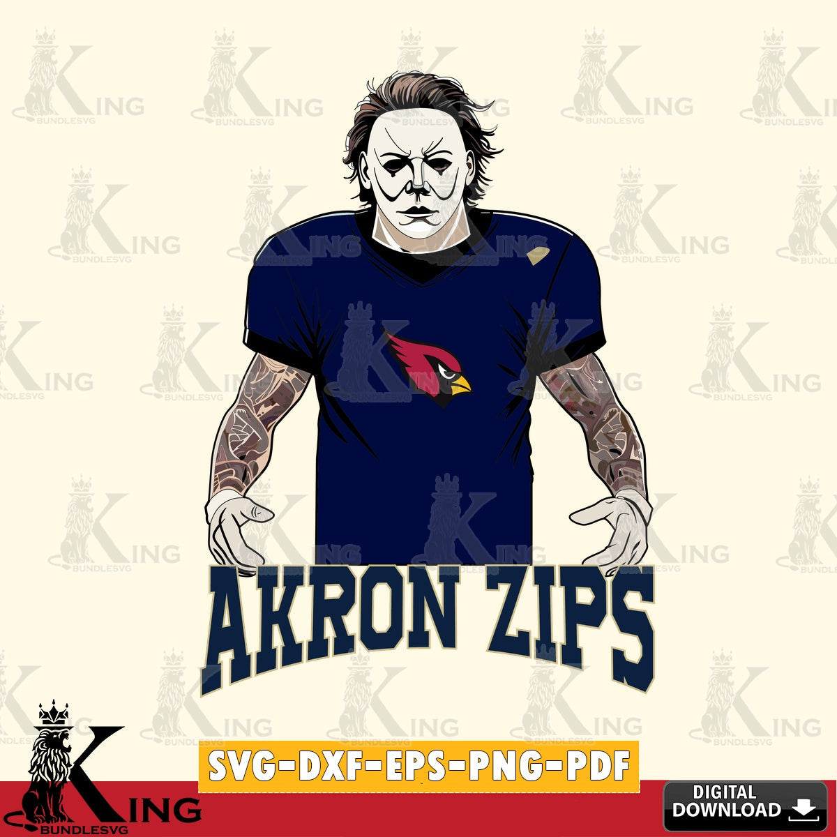 Custom design featuring Akron Zips Michael Myers tattoo football, versatile clip art for stickers, decals, and mugs.