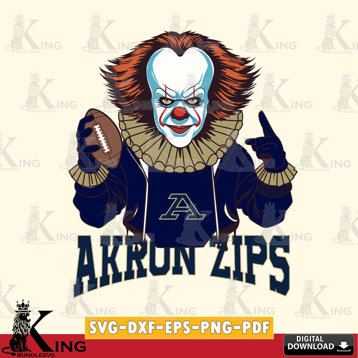 Beautiful illustration of Akron Zips Pennywise player football, a digital download for Cricut Maker and paper crafts.
