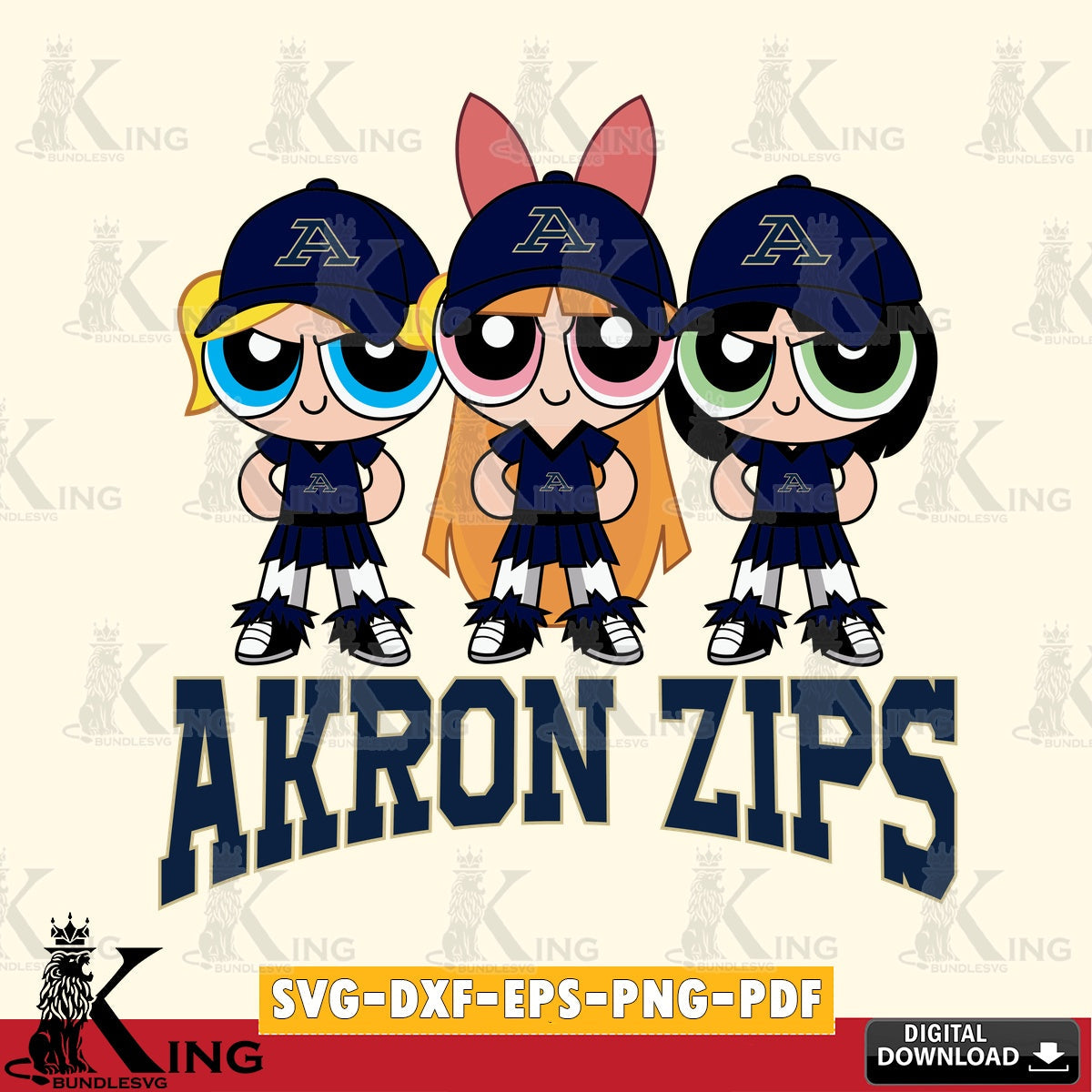 Custom design featuring Akron Zips PowerPuff Girls Football, NCAA, SVG cut file for personalized gifts and laser projects