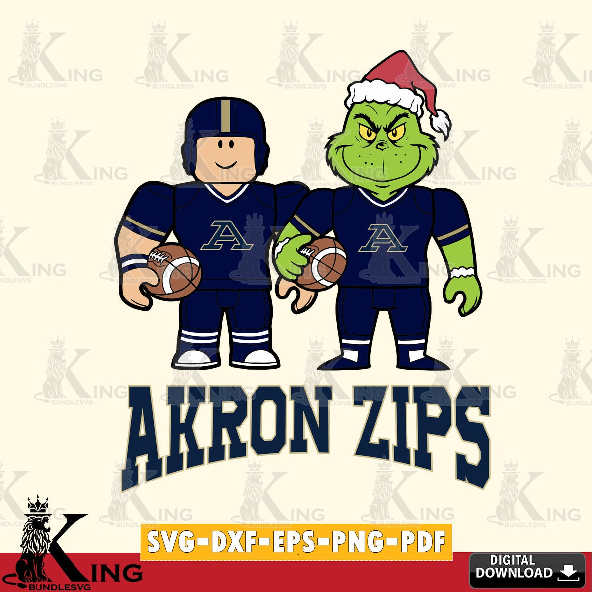 Akron Zips Roblox & Grinch Football SVG file , NCAA Cricut,  File cut , Digital Download , PDF File