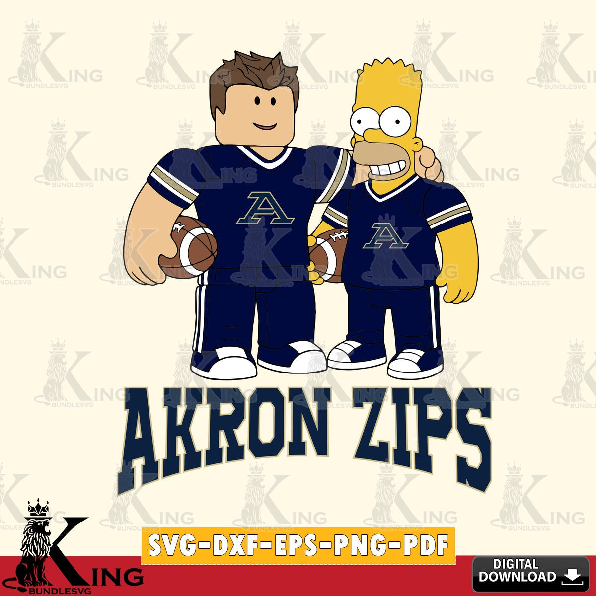 Akron Zips Roblox & Homer Simpson Football SVG file , NCAA Cricut,  File cut , Digital Download , PDF File