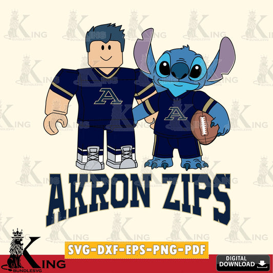 Artistic drawing of Akron Zips Roblox & Stitch Football, NCAA Cricut, file cut, digital file for silhouette cameo and cricut