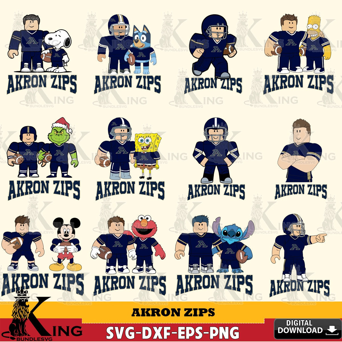 Akron Zips Roblox With Friends football NCAA Bundle SVG file , NCAA Cricut,  File cut , Digital Download , PDF File