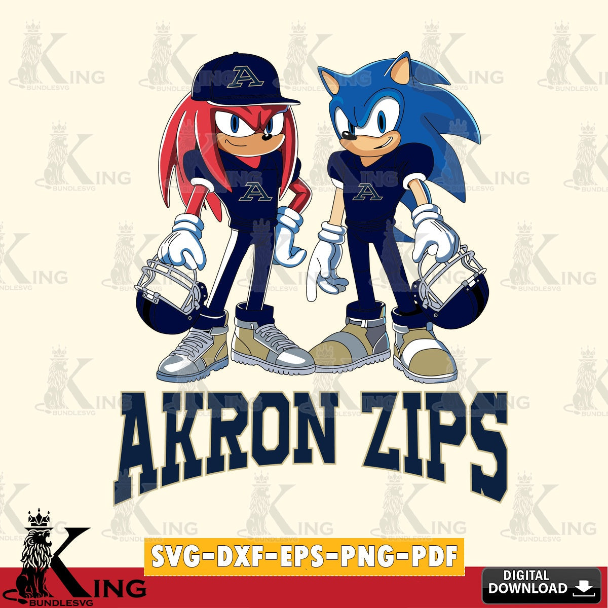 High-quality graphic of Akron Zips Sonic And Knuckles football player PNG clipart for sublimation printing and graphic design