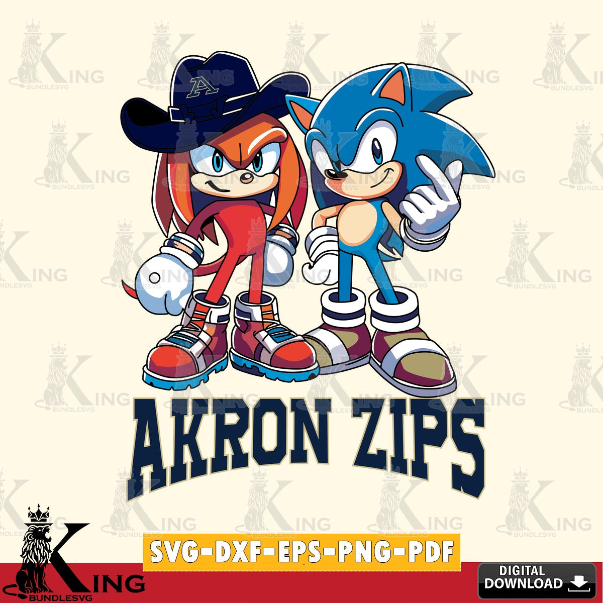 Digital download featuring Akron Zips Sonic & Knuckles football mascot, digital file for silhouette cameo and cricut projects