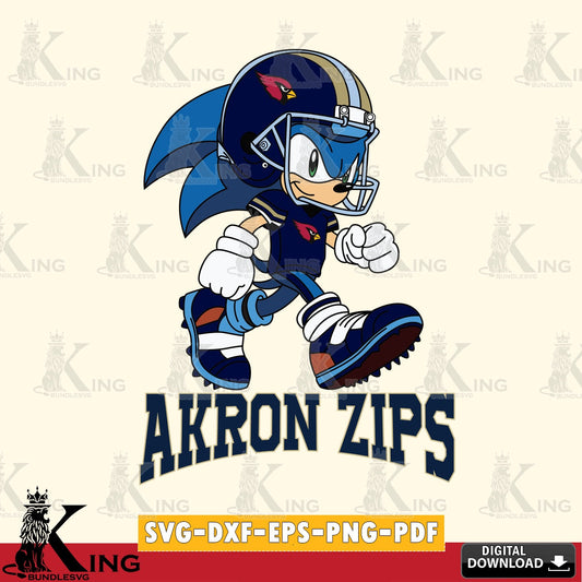 Modern graphic depicting Akron Zips Sonic Ready Football, vector illustration for POD merchandise and apparel