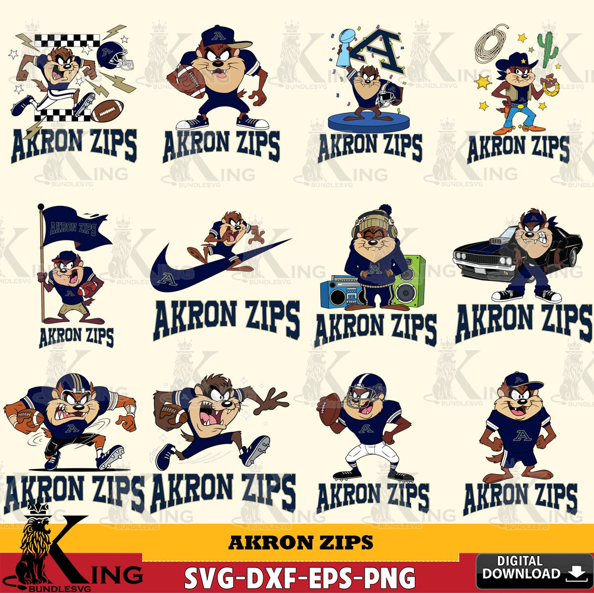 Akron Zips Taz Football NCAA Bundle SVG file, Cut file  , Digital Download , Instant Download, Taz svg, NCAA svg
