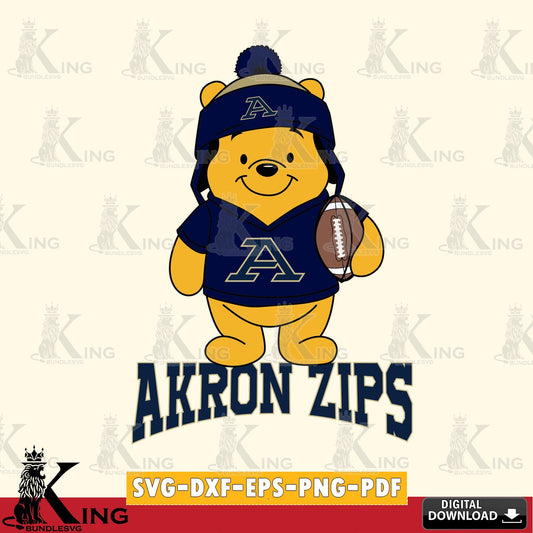 Printable art of Akron Zips Winnie the Pooh player Football, NCAA PNG clipart for sublimation printing and graphic design