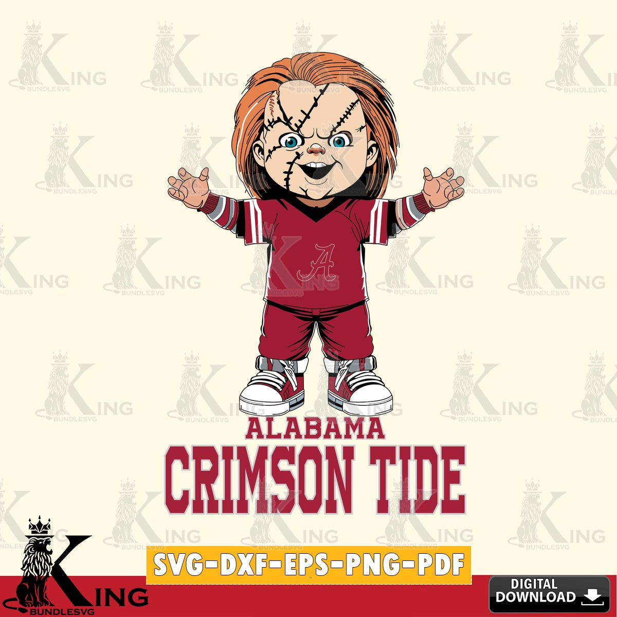 Detailed illustration of Alabama Crimson Tide Chucky Football, NCAA File cut, SVG PNG files perfect for Cricut and Silhouette