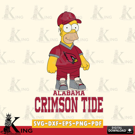 Eye-catching graphic of Alabama Crimson Tide Homer Simpson football, NCAA vector art for engraving, cutting, and printing.