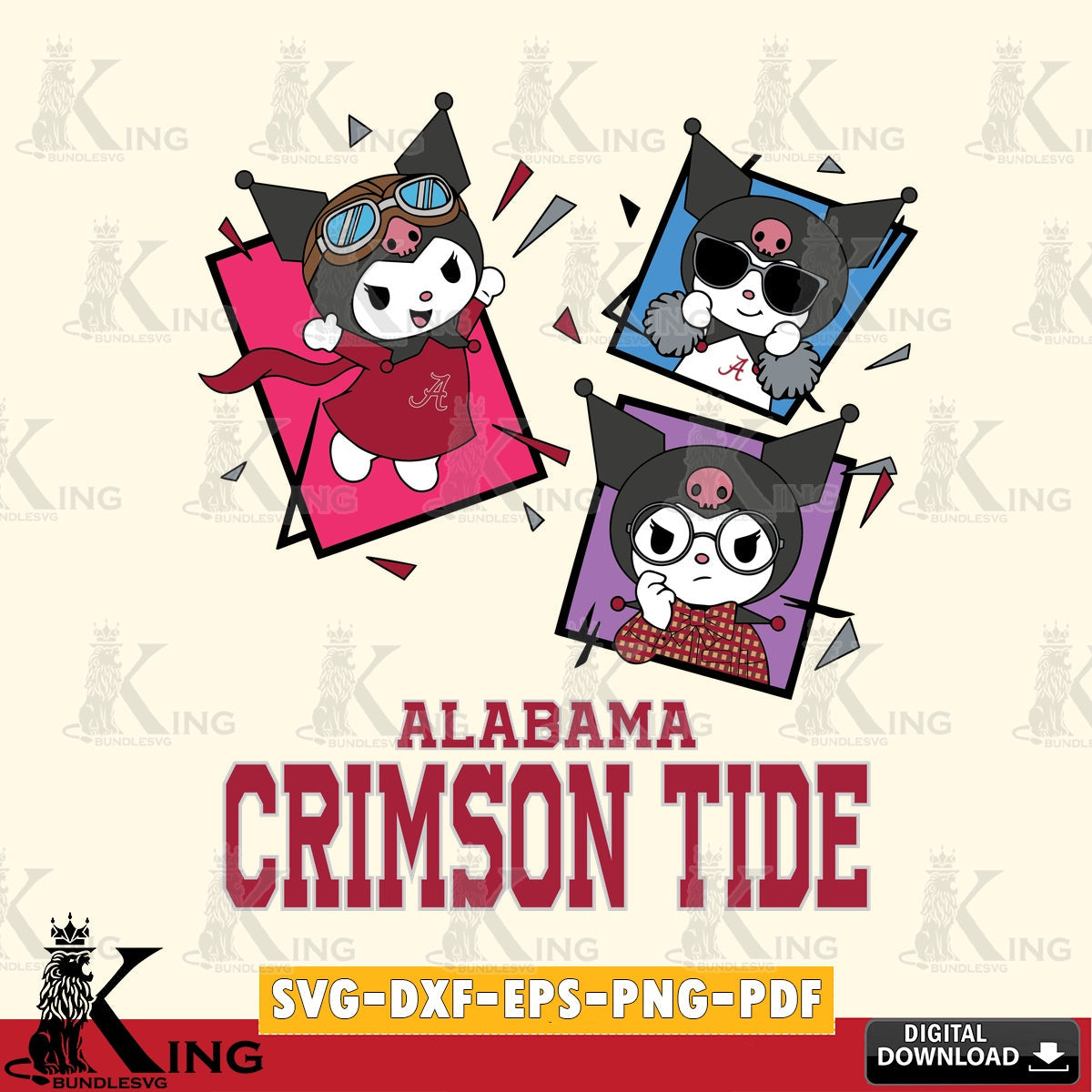 Alabama Crimson Tide Kuromi Action Football SVG file, Cricut, Cut file  , Digital Download , Instant Download, Sanrio svg, Clipart