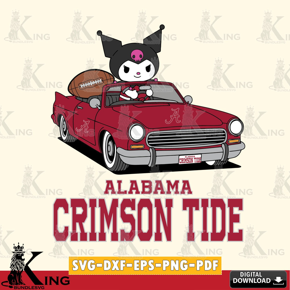 Alabama Crimson Tide Kuromi Car Football Game SVG file, Cricut, Cut file  , Digital Download , Instant Download, Sanrio svg, Clipart