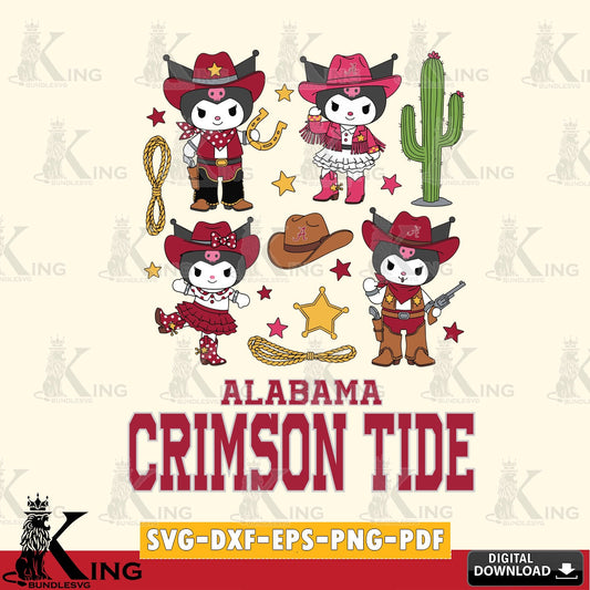 Alabama Crimson Tide Kuromi Cowboy Western SVG file, Cricut, Cut file  , Digital Download , Instant Download, Sanrio svg, Clipart