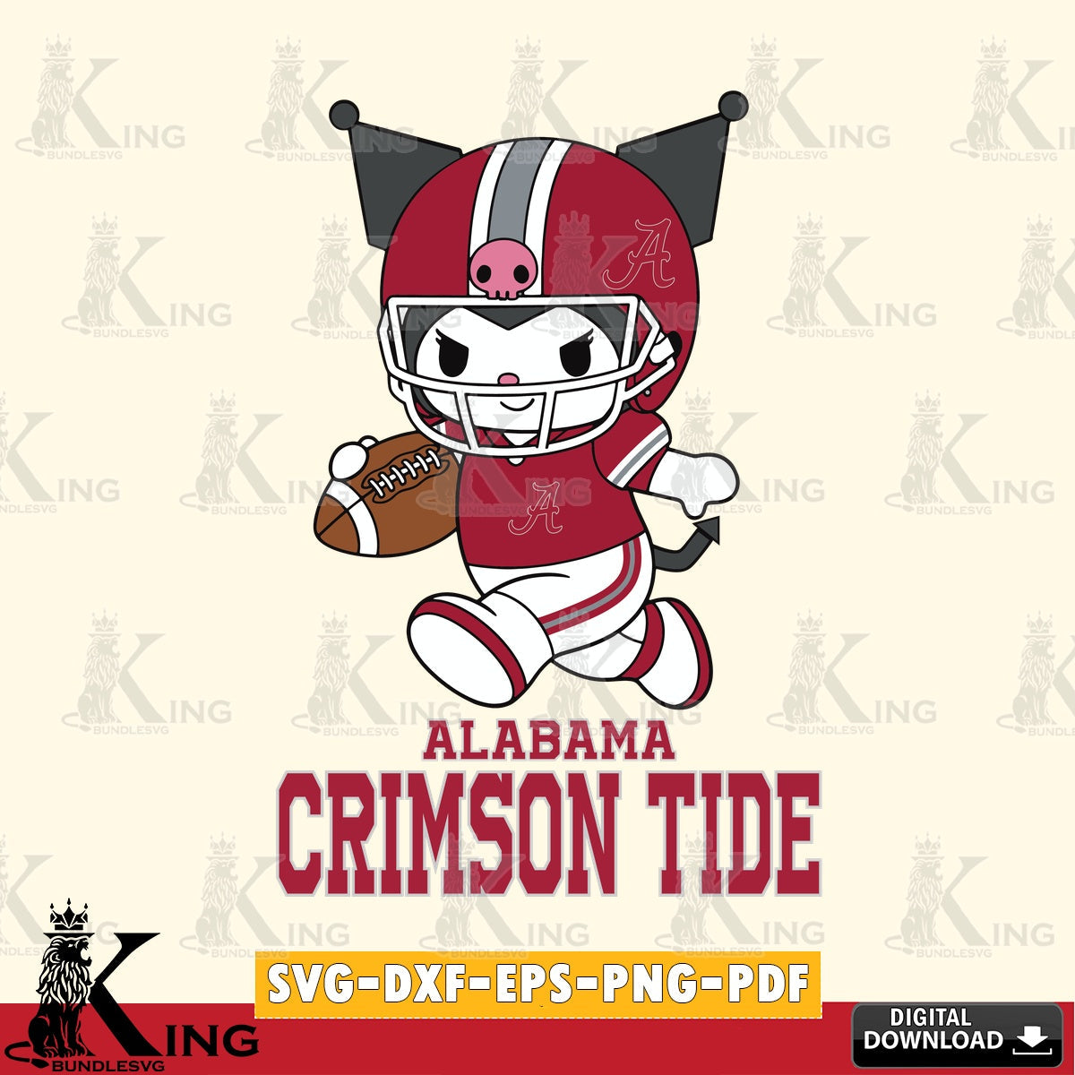 Alabama Crimson Tide Kuromi Football Run SVG file, Cricut, Cut file  , Digital Download , Instant Download, Sanrio svg, Clipart