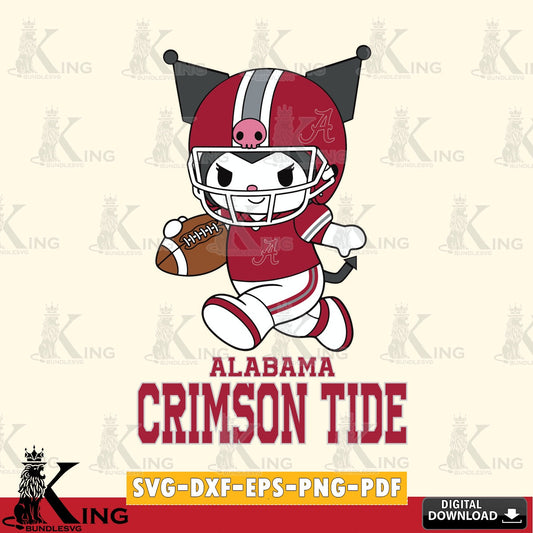 Alabama Crimson Tide Kuromi Football Run SVG file, Cricut, Cut file  , Digital Download , Instant Download, Sanrio svg, Clipart