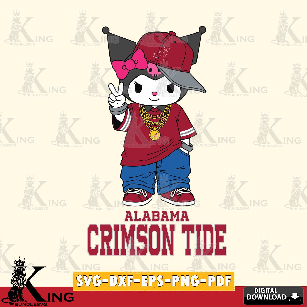 Alabama Crimson Tide Kuromi Streetwear Style SVG file, Cricut, Cut file  , Digital Download , Instant Download, Sanrio svg, Clipart