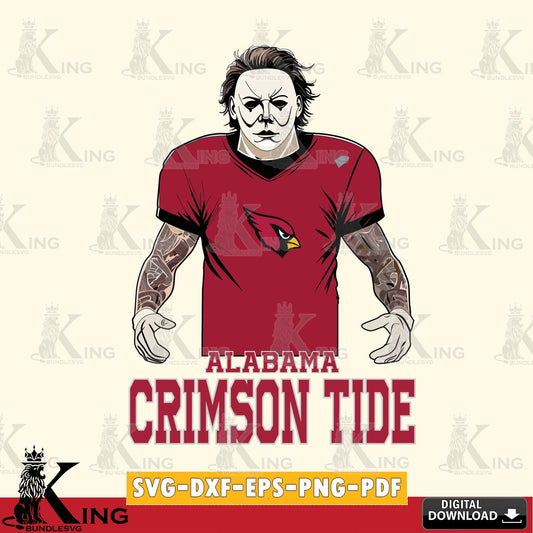 Digital clipart of Alabama Crimson Tide Michael Myers tattoo football, vector illustration for POD merchandise and apparel
