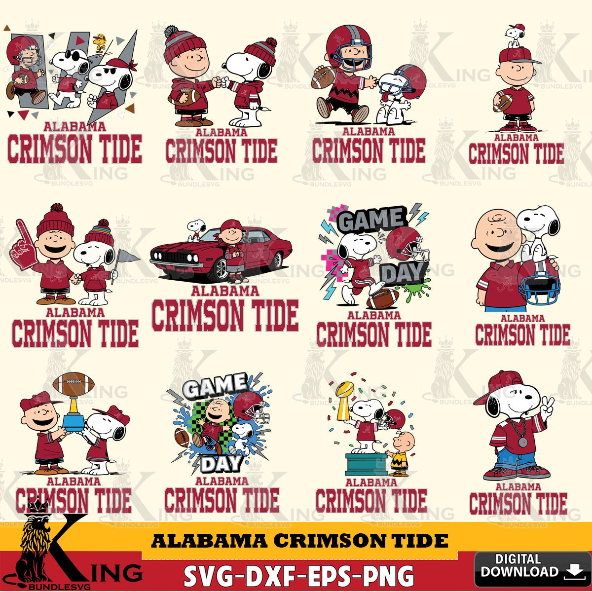 Alabama Crimson Tide Peanuts Football NCAA Bundle SVG, Cricut, Cut file  , Digital Download , Instant Download, Peanuts svg, NCAA svg, Football svg, Sport svg