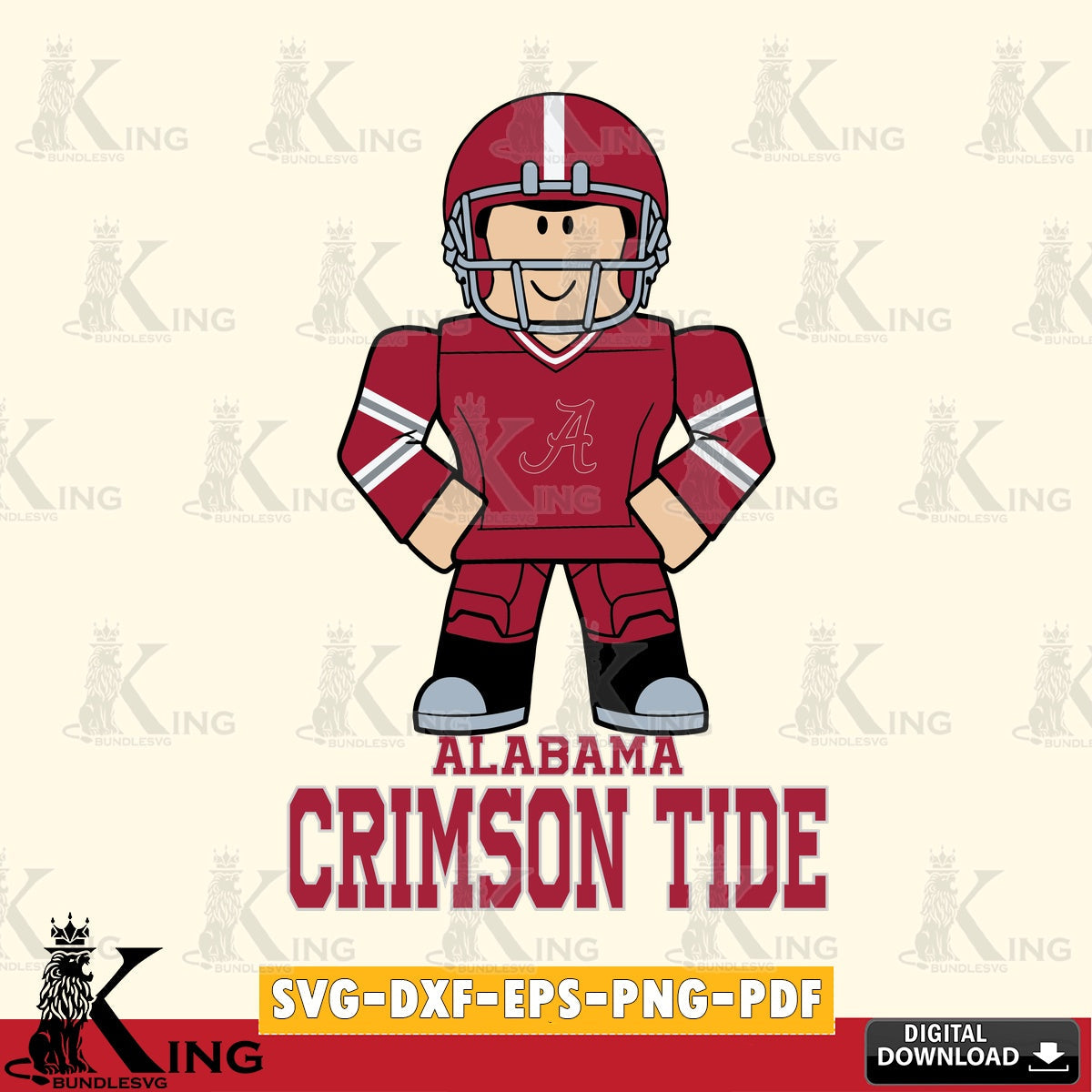Hand-drawn style art of Alabama Crimson Tide Roblox cool football, NCAA Cricut vector art for engraving, cutting, and printing