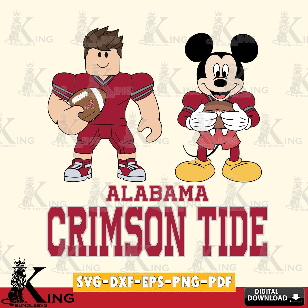 Alabama Crimson Tide Roblox & Mickey Football SVG file , NCAA Cricut,  File cut , Digital Download , PDF File