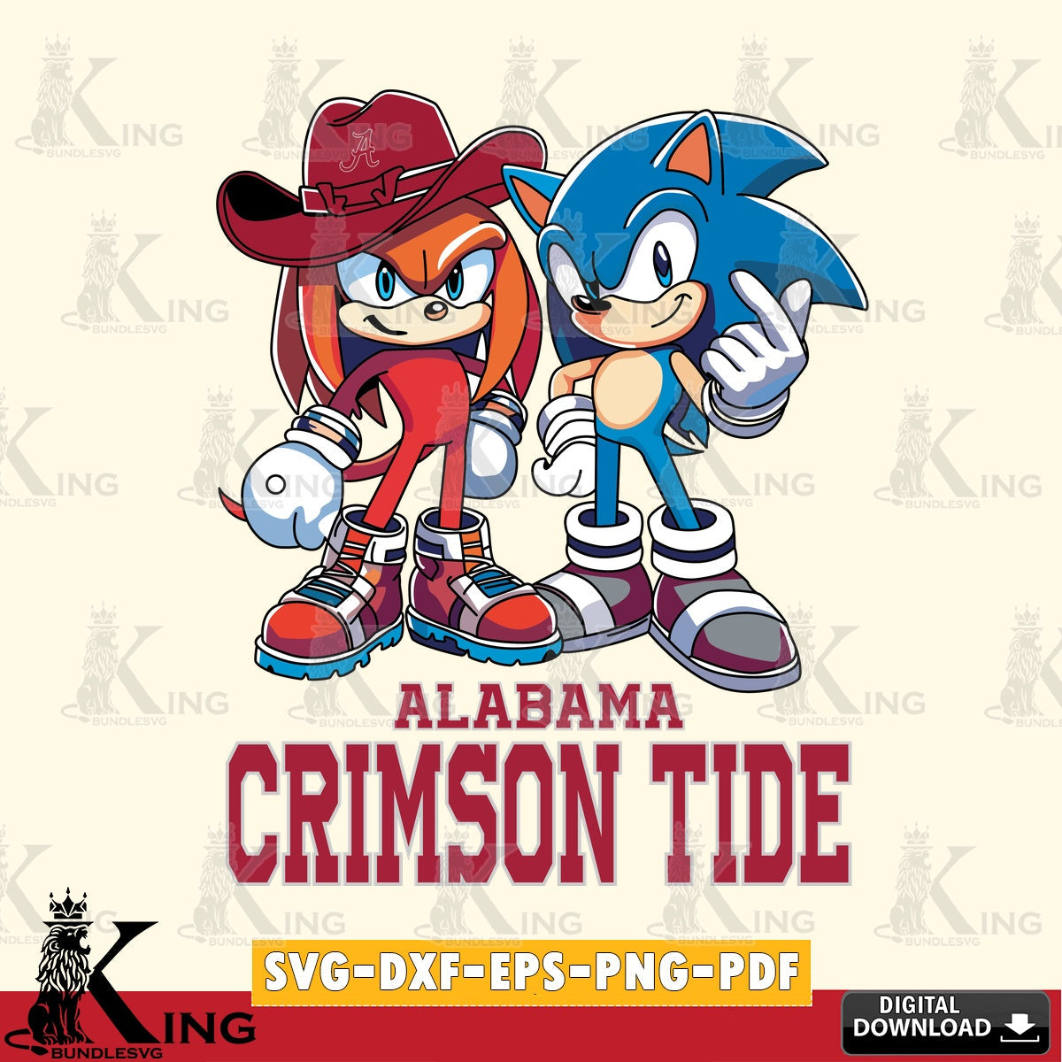Alabama Crimson Tide Sonic & Knuckles Football Mascot SVG file, Vector , Digital Download , PDF File , Instant Download