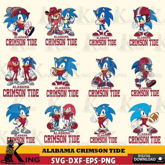 Massive pack of Alabama Crimson Tide Sonic & Knuckles NCAA Football Bundle cut file ideal for vinyl projects and T-shirt printing