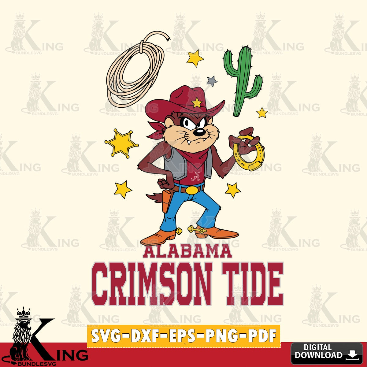 Alabama Crimson Tide Taz Cowboy Western SVG file, Cut file  , Digital Download , Instant Download, Taz svg, NCAA svg
