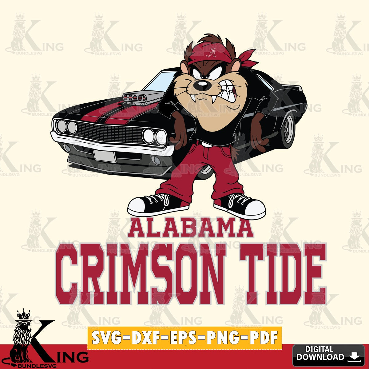 Alabama Crimson Tide Taz Racing Car SVG file, Cut file  , Digital Download , Instant Download, Taz svg, NCAA svg