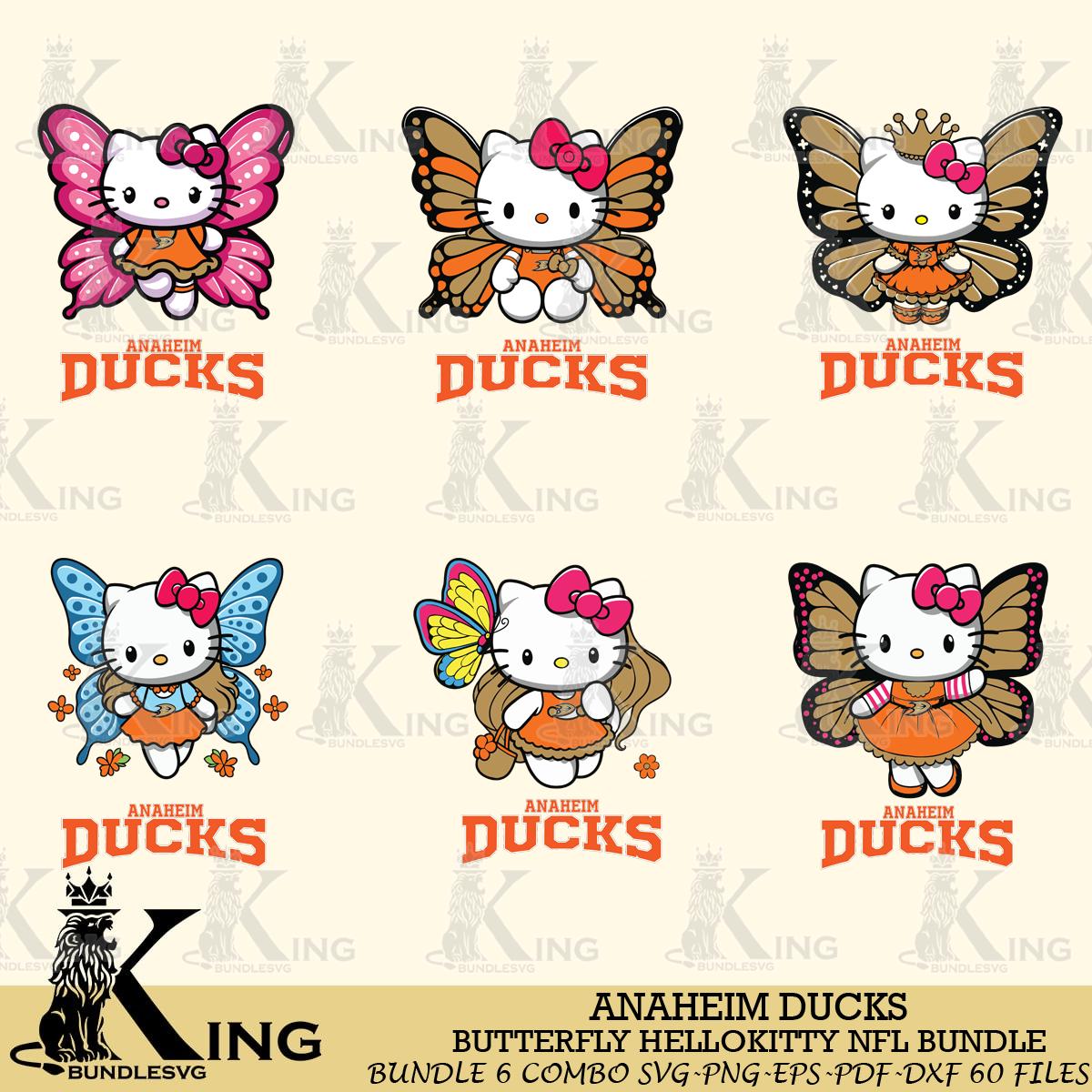 Anaheim Ducks Butterfly Hello Kitty bundleSvg Eps Dxf Png File, Digital Download