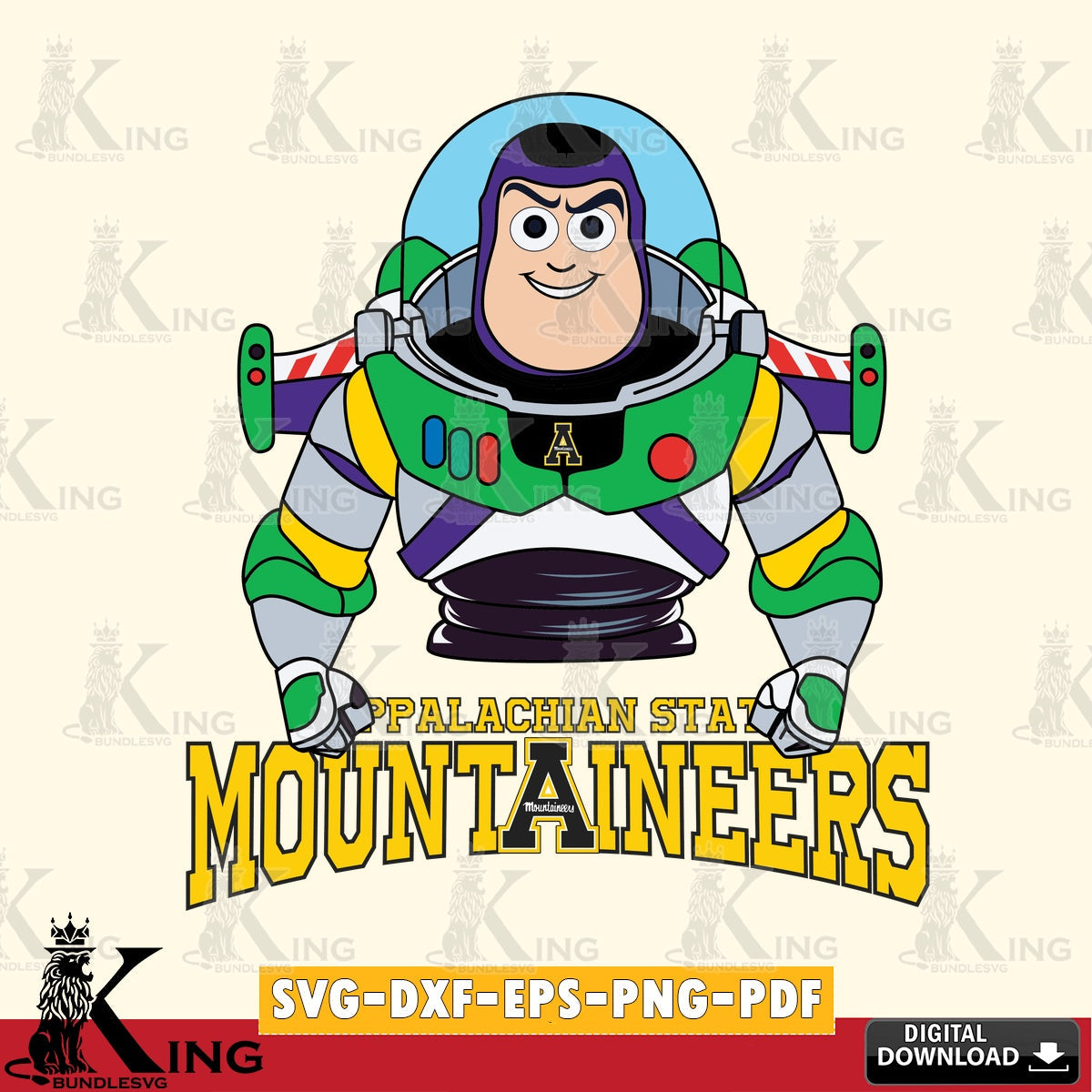 Digital download featuring Appalachian State Mountaineers Buzz Lightyear Football, SVG PNG design suitable for Glowforge and