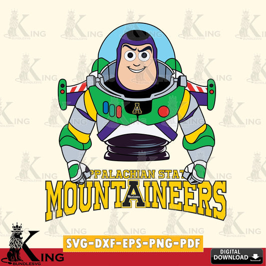 Digital download featuring Appalachian State Mountaineers Buzz Lightyear Football, SVG PNG design suitable for Glowforge and