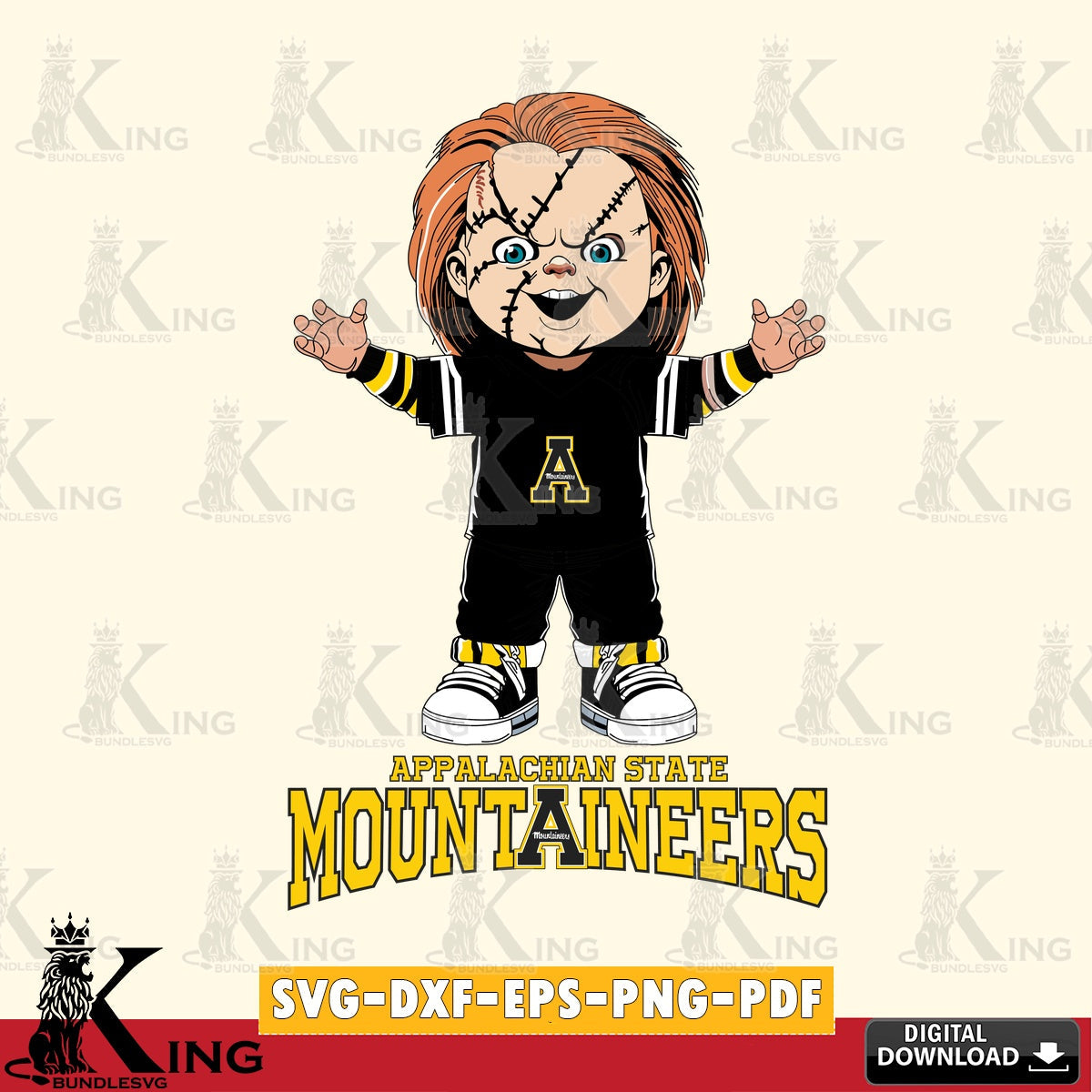 Modern graphic depicting Appalachian State Mountaineers Chucky Football vector art for engraving, cutting, and printing