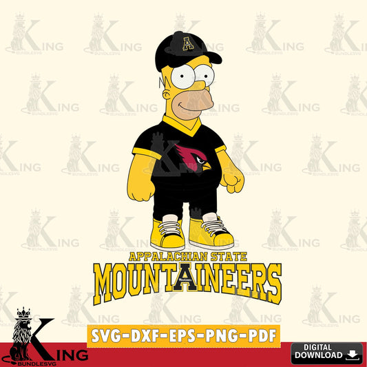 Modern graphic depicting Appalachian State Mountaineers Homer Simpson football, versatile clip art for stickers, decals, and mugs.