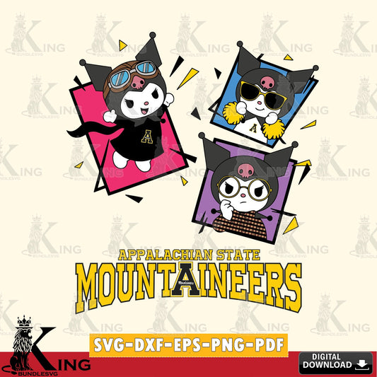 Appalachian State Mountaineers Kuromi Action Football SVG file, Cricut, Cut file  , Digital Download , Instant Download, Sanrio svg, Clipart
